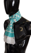 Load image into Gallery viewer, Dolce &amp; Gabbana Blue Whale Printed Shawl Wrap Fringe Silk Teal Scarf
