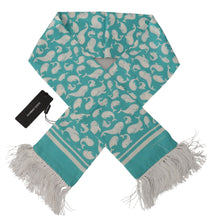 Load image into Gallery viewer, Dolce &amp; Gabbana Blue Whale Printed Shawl Wrap Fringe Silk Teal Scarf
