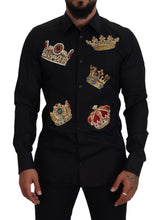 Load image into Gallery viewer, Dolce &amp; Gabbana Elegant Black Slim Fit Dress Shirt with Crown Embroidery
