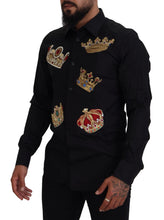 Load image into Gallery viewer, Dolce &amp; Gabbana Elegant Black Slim Fit Dress Shirt with Crown Embroidery
