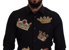 Load image into Gallery viewer, Dolce &amp; Gabbana Elegant Black Slim Fit Dress Shirt with Crown Embroidery
