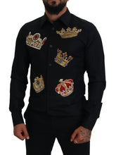 Load image into Gallery viewer, Dolce &amp; Gabbana Elegant Black Slim Fit Dress Shirt with Crown Embroidery
