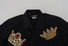 Load image into Gallery viewer, Dolce &amp; Gabbana Elegant Black Slim Fit Dress Shirt with Crown Embroidery
