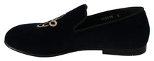 Load image into Gallery viewer, Dolce &amp; Gabbana Blue Velvet Gold Logo Slipper Loafers Shoes
