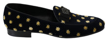 Load image into Gallery viewer, Dolce &amp; Gabbana Blue Velvet Crown Slippers Loafers Shoes
