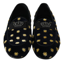 Load image into Gallery viewer, Dolce &amp; Gabbana Blue Velvet Crown Slippers Loafers Shoes
