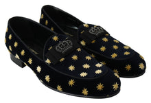 Load image into Gallery viewer, Dolce &amp; Gabbana Blue Velvet Crown Slippers Loafers Shoes
