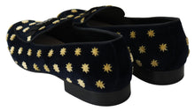 Load image into Gallery viewer, Dolce &amp; Gabbana Blue Velvet Crown Slippers Loafers Shoes
