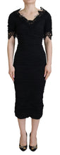 Load image into Gallery viewer, Dolce &amp; Gabbana Black Sheath Midi Bodycon Lace Silk Dress
