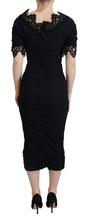 Load image into Gallery viewer, Dolce &amp; Gabbana Black Sheath Midi Bodycon Lace Silk Dress
