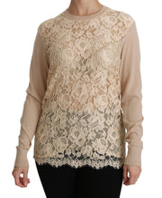 Load image into Gallery viewer, Dolce &amp; Gabbana Elegant Beige Lace Crew Neck Cashmere Blouse
