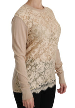 Load image into Gallery viewer, Dolce &amp; Gabbana Elegant Beige Lace Crew Neck Cashmere Blouse
