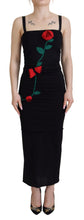 Load image into Gallery viewer, Dolce &amp; Gabbana Black Sheath Bodycon Stretch Roses Dress

