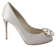 Load image into Gallery viewer, Dolce &amp; Gabbana White Crystal Peep Toe Silk Blend Heels
