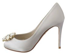 Load image into Gallery viewer, Dolce &amp; Gabbana White Crystal Peep Toe Silk Blend Heels
