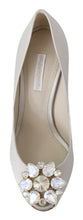 Load image into Gallery viewer, Dolce &amp; Gabbana White Crystal Peep Toe Silk Blend Heels
