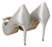 Load image into Gallery viewer, Dolce &amp; Gabbana White Crystal Peep Toe Silk Blend Heels
