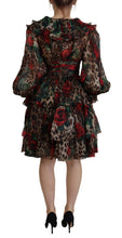 Load image into Gallery viewer, Dolce &amp; Gabbana Silk Leopard Print &amp; Red Roses Dress

