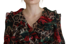 Load image into Gallery viewer, Dolce &amp; Gabbana Silk Leopard Print &amp; Red Roses Dress
