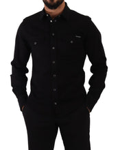 Load image into Gallery viewer, Dolce &amp; Gabbana Black Slim Cotton Denim Stretch Shirt
