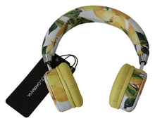 Load image into Gallery viewer, Dolce &amp; Gabbana Chic White Leather Headphones with Yellow Print
