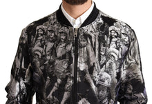Load image into Gallery viewer, Dolce &amp; Gabbana Elegant Black Bomber Jacket with Silver Details
