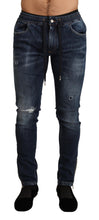 Load image into Gallery viewer, Dolce &amp; Gabbana Blue Cotton Stretch Tattered Denim Jeans
