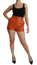 Load image into Gallery viewer, Dolce &amp; Gabbana Orange Leather High Waist Hot Pants Shorts
