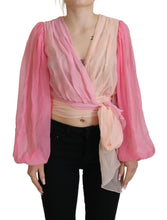 Load image into Gallery viewer, Dolce &amp; Gabbana Pink Silk Wrap Long Sleeves Blouse Top
