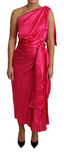 Load image into Gallery viewer, Dolce &amp; Gabbana Elegant Fuchsia Silk One-Shoulder Wrap Dress
