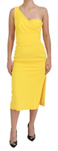 Load image into Gallery viewer, Dolce &amp; Gabbana Yellow One Shoulder Side Slit Midi Dress
