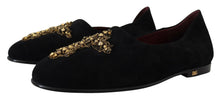 Load image into Gallery viewer, Dolce &amp; Gabbana Black Gold Crystal Sequined Loafers
