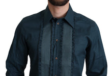 Load image into Gallery viewer, Dolce &amp; Gabbana Elegant Blue Ruffled Tuxedo Shirt
