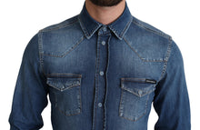 Load image into Gallery viewer, Dolce &amp; Gabbana Blue Cotton Stretch Long Sleeves Denim Shirt
