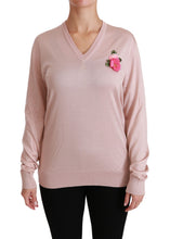 Load image into Gallery viewer, Dolce &amp; Gabbana Pink Floral Silk V-Neck Sweater
