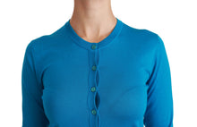 Load image into Gallery viewer, Dolce &amp; Gabbana Elegant Silk Blue Crewneck Cardigan
