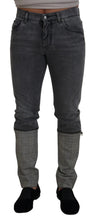 Load image into Gallery viewer, Dolce &amp; Gabbana Gray Cotton Checkered Leg Men Denim Jeans
