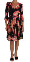 Load image into Gallery viewer, Dolce &amp; Gabbana Elegant Black Shift Dress with Pink Tulips Print
