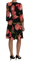 Load image into Gallery viewer, Dolce &amp; Gabbana Elegant Black Shift Dress with Pink Tulips Print
