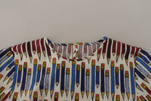 Load image into Gallery viewer, Dolce &amp; Gabbana Chic White Pencil Print Short Sleeve Blouse
