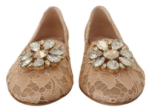 Load image into Gallery viewer, Dolce &amp; Gabbana Elegant Beige Lace Vally Flats with Crystal Accent
