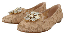 Load image into Gallery viewer, Dolce &amp; Gabbana Elegant Beige Lace Vally Flats with Crystal Accent
