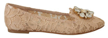 Load image into Gallery viewer, Dolce &amp; Gabbana Elegant Beige Lace Vally Flats with Crystal Accent
