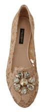 Load image into Gallery viewer, Dolce &amp; Gabbana Elegant Beige Lace Vally Flats with Crystal Accent
