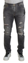 Load image into Gallery viewer, Dolce &amp; Gabbana Gray Embroidery Tattered Cotton Denim Jeans
