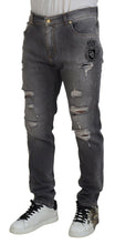 Load image into Gallery viewer, Dolce &amp; Gabbana Gray Embroidery Tattered Cotton Denim Jeans
