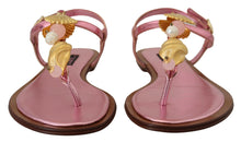 Load image into Gallery viewer, Dolce &amp; Gabbana Chic Pink Leather Sandals with Exquisite Embellishment
