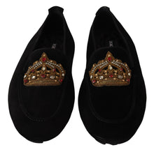 Load image into Gallery viewer, Dolce &amp; Gabbana Elegant Black Leather Loafer Slides with Gold Embroidery
