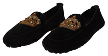 Load image into Gallery viewer, Dolce &amp; Gabbana Elegant Black Leather Loafer Slides with Gold Embroidery
