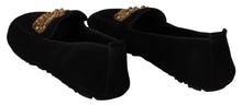 Load image into Gallery viewer, Dolce &amp; Gabbana Elegant Black Leather Loafer Slides with Gold Embroidery
